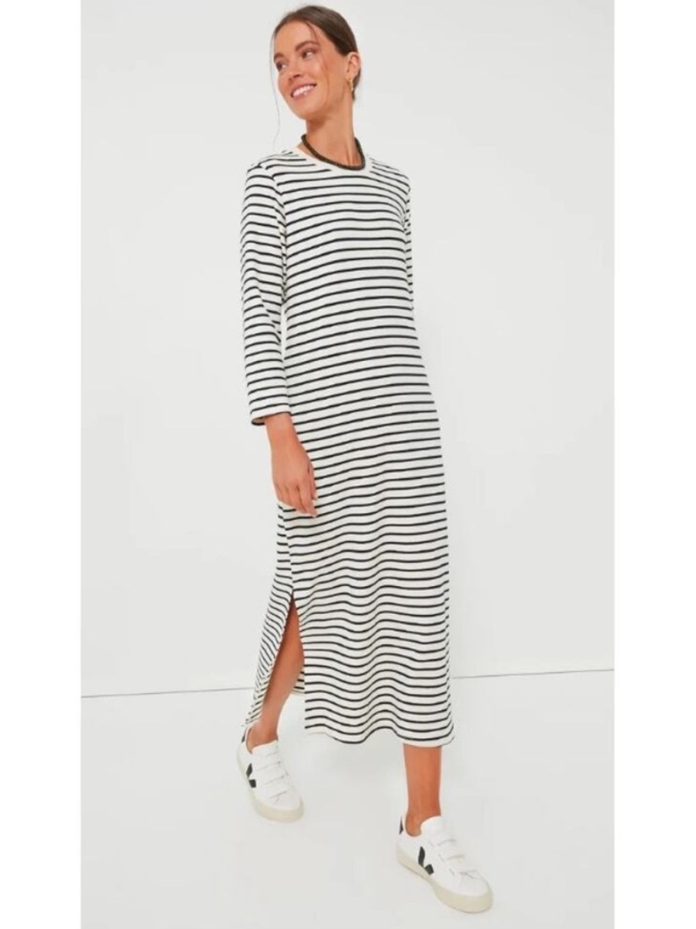 Tuckernuck Pomander Place Navy Stripe Gio Maxi Dress Size Medium Long Sleeve